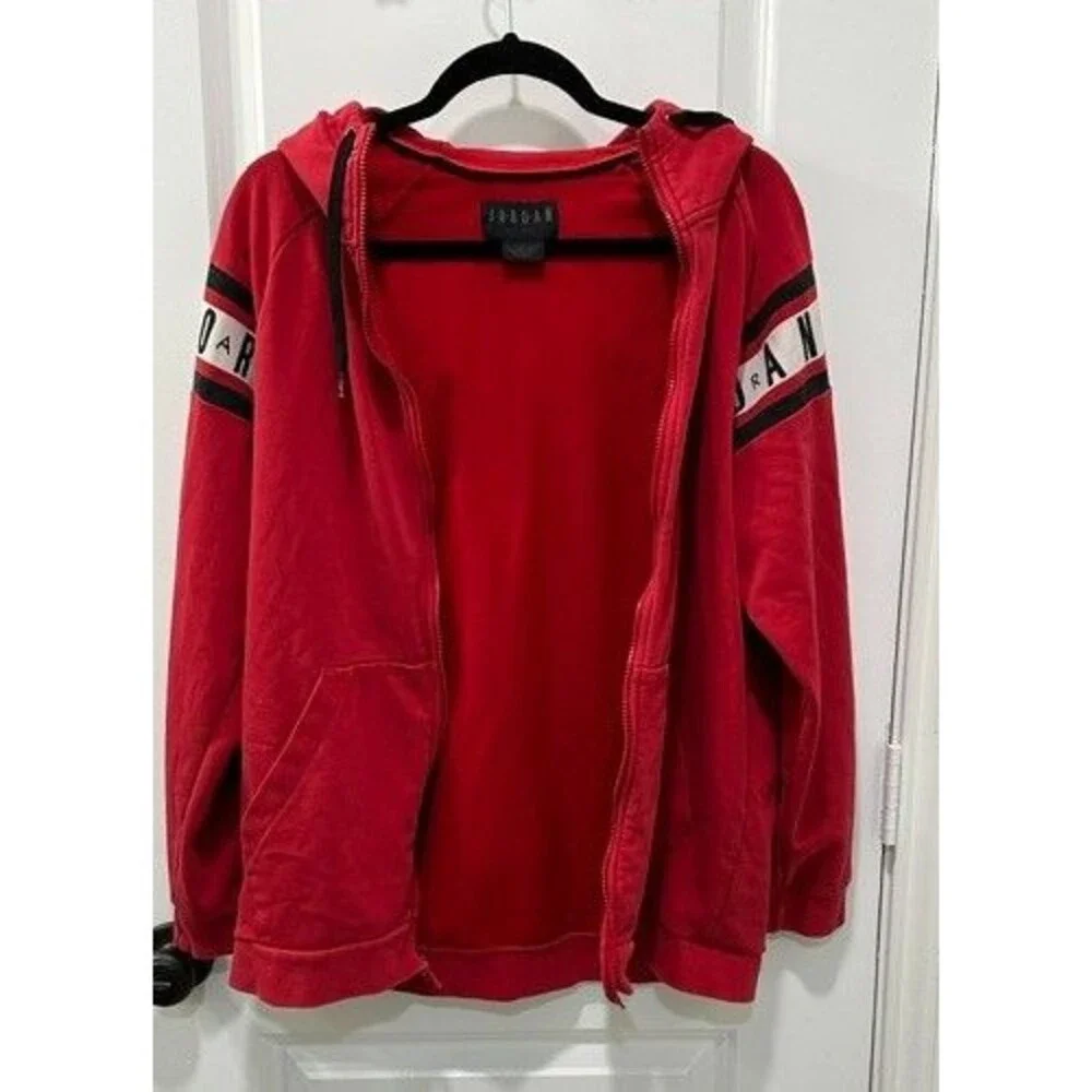 Jordan Jumpman Air Mens Large Red Full Zip Hoodie Sleeve Stripe 2010's